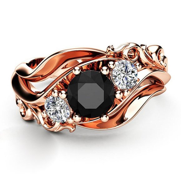 New! Black Diamond Ring 14K Rose Gold Plated